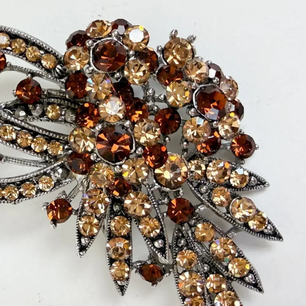 Brown & Champagne Rhinestone Brooch